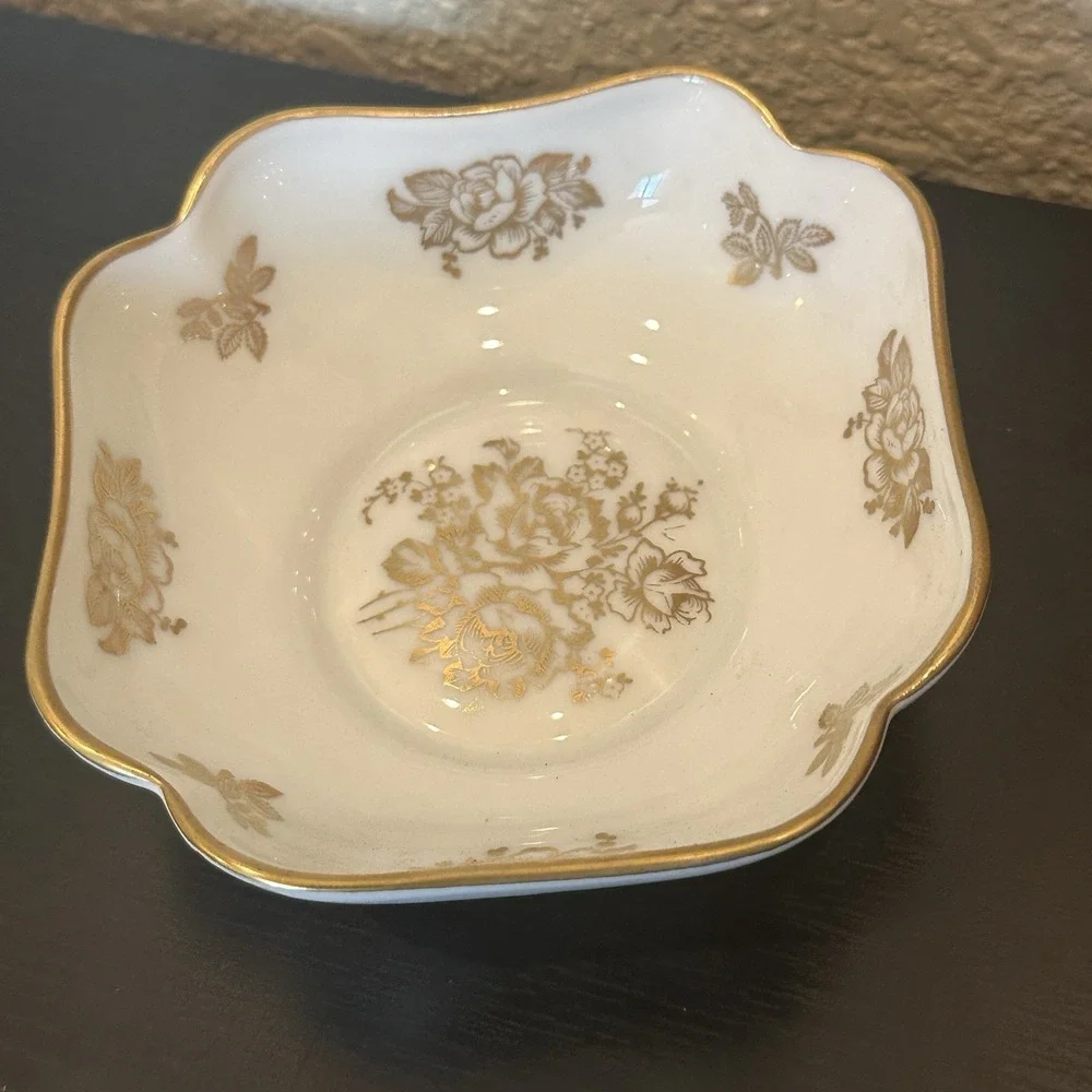 Vintage Fonde En 1789 France Small Bowl Hand Painted Gold Candy Nuts